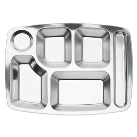 Aspire Stainless Steel Rectangular Divided Dinner Tray 6 Compartments