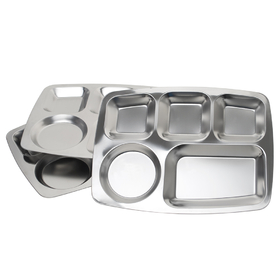 Aspire 3 Pack Stainless Steel Rectangular Divided Dinner Tray 6 Compartment, Dinner Plates for Campers, Portion Control