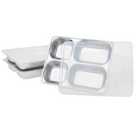 Aspire 3 Pack Stainless Steel Rectangular Divided Tray Plate with Plastic Lid