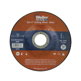 WEILER 7156429 4-1/2" Dia,1/8" Thickness, A24R Grit Size, 5/8"-11 Arbor Hole, 13,300 Max. RPM