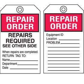 Seton 15719 Equipment Inspection Tags - Repair Order Repairs Required