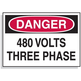 Seton 1599B Lockout Hazard Warning Labels- Danger 480 Volts Three Phase