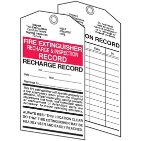 Seton 16043 Fire Extinguisher Tags - Recharge and Inspection Record