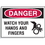 Seton 17538 Hazard Warning Labels - Danger Watch Your Hands And Fingers (With Graphic), Price/5 /Label