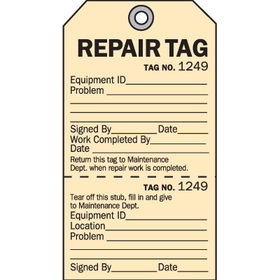 Seton 28197 2-Part Production Status Tags - Repair Tag
