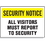Seton 59931 Security Notice Signs - All Visitors Must Report To Security, Price/Each