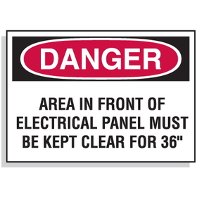 Seton 62330 Lockout Hazard Warning Labels- Danger Area In Front Of Electrical Panel Must Be Kept Clear For 36&quot;