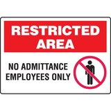 Seton 89783 Extra Large Restricted Area Signs - No Admittance Employees Only
