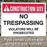 Seton 94160 Construction Site Safety Signs - No Trespassing Violators Prosecuted