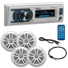 Boss Marine Single Din Media Receiver With Bluetooth Pair 6.5" Speakers Antenna Aux