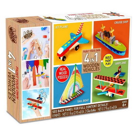 Anker Play ARP-550006-C Paint Your Own 4 in 1 Wooden Vehicles Craft Kit Makes 4 Vehicles