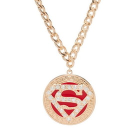 Bioworld Superman Logo Bling Gold Round Sparkle Pendant Necklace