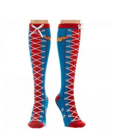 Bioworld BIW-KH1K5UDCO-C DC Comics Wonder Woman Faux Lace Up Juniors Knee High Socks