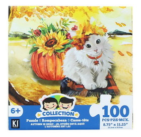 CroJack Capital CJC-02484-PMP-C Cat and Pumpkin 100 Piece Juvenile Collection Jigsaw Puzzle