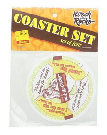A Crowded Coop Kitsch on the Rocks Retro Cork Coaster Set - Pick Up Chicks - Set of 4