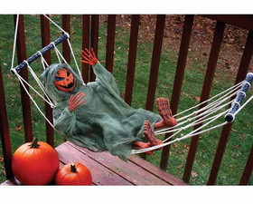 Funworld FNW-91120_PKN-C Lazy Bones Pumpkin Man in 64" Hammock Halloween Decor