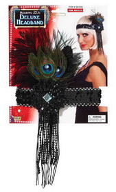 Forum Novelties Black Sequin Adult Costume Flapper Headband With Peacock Feather One Size