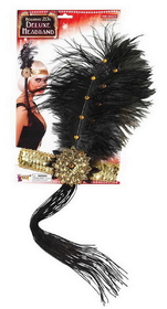 Forum Novelties Gold Sequin Adult Costume Flapper Headband With Black Feathers One Size