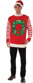 Forum Novelties Red Light-Up Wreath Women's Ugly Christmas Sweater