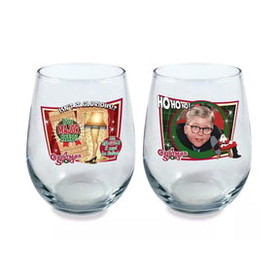 ICUP ICI-18437-C A Christmas Story Iconic Quotes 21oz Stemless Wine Glass Set | 2 Glasses