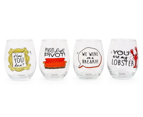ICUP ICI-18760-C Friends Iconic Quotes 21-Ounce Stemless Wine Glasses | Set of 4