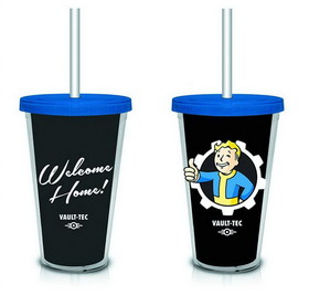 Just Funky Fallout "Welcome Home" Vault-Tec (Black) 18oz. Travel Cup with Straw