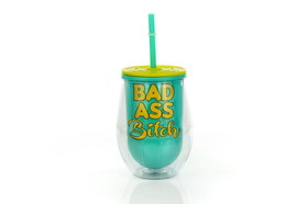 Just Funky Bad Ass Bitch Plastic Wine Tumbler Cup With Lid & Straw Holds 12 Ounces