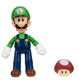 Jakks Pacific JKP-40822I-C Super Mario 4 Inch Action Figure | Luigi w/ 1-Up Mushroom