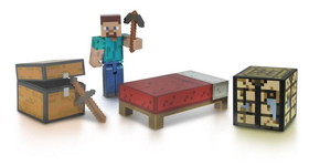 Jazwares JZW-16450-C Minecraft 3&quot; Series 1 Survival Kit Pack with Leather Steve Figure
