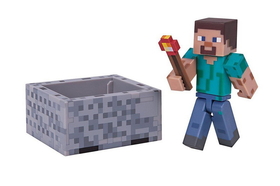 Jazwares JZW-16480-C Minecraft 3" Action Figure: Steve with Minecart Pack