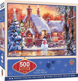 Snowman Cottage 500 Piece Glitter Jigsaw Puzzle