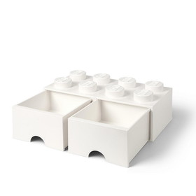 Room Copenhagen RMC-40061735-C LEGO Brick Drawer, 8 Knobs, 2 Drawers, Stackable Storage Box, White