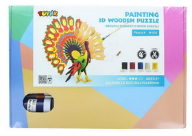 Shantou South Toys Factory SIL-SA059529-C 3D Wooden Painting Puzzle, Peacock