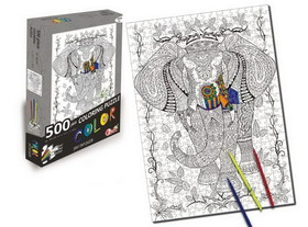 Elephant 500 Piece Coloring Jigsaw Puzzle + 6 Markers