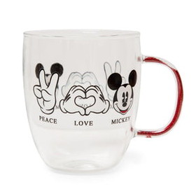 Silver Buffalo SVB-DL1671GV-C Disney "Peace Love" Mickey Mouse Glitter Handle Glass Mug | Holds 14 Ounces