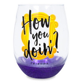 Silver Buffalo SVB-FRD637GAB-C Friends "How You Doin?" Teardrop Stemless Wine Glass | Holds 20 Ounces