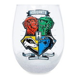 Silver Buffalo SVB-HP1609GAB-C Harry Potter Animal Crests Teardrop Stemless Wine Glass | Holds 20 Ounces