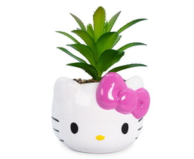Silver Buffalo SVB-KTY527EH-C Sanrio Hello Kitty Face 3-Inch Ceramic Mini Planter with Artificial Succulent
