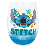 Silver Buffalo SVB-LI1603GAB-C Disney Lilo & Stitch Hawaiian Flowers Teardrop Stemless Wine Glass | 20 Ounces