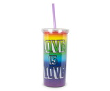 Silver Buffalo SVB-NL14638FG-C Love is Love Rainbow Carnival Cup With Glitter Lid And Straw, Holds 20 Ounces