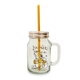 Silver Buffalo SVB-WTP601Q3-C Winnie the Pooh Sweet as Can Bee 21 Ounce Glass Mason Jar With Lid and Straw