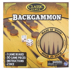 Classic Games Wood Backgammon Set Board & 30 Game Pieces