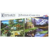 Set of 2 Keepsakes 500 Piece Jigsaw Puzzles Mountain Cabins