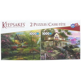 Set of 2 Keepsakes 1000 Piece Jigsaw Puzzles Colorful Cottages