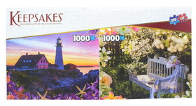Set of 2 Keepsakes 1000 Piece Jigsaw Puzzles Garden/ Lighthouse