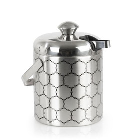 ThinkGeek Stainless Steel Ice Bucket With Ice Molecule Pattern - Includes Set Of Ice Tongs