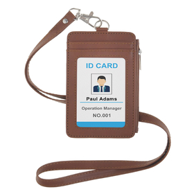 GOGO PU Leather Credit Card ID Badge Holder with Side Zipper Pocket and Detachable Neck Lanyard
