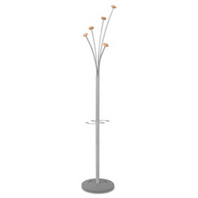 ALBA ABAPMFEST Festival Coat Stand with Umbrella Holder, Five Knobs, Silver Gray Steel/Wood