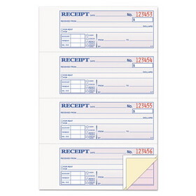 Adams Business Forms ABFTC1182 Receipt Book, Three-Part Carbonless, 7.19 x 2.75, 4 Forms/Sheet, 100 Forms Total