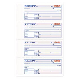 Adams Business Forms ABFTCH1185 TOPS 3-Part Hardbound Receipt Book, Three-Part Carbonless, 7 x 2.75, 4 Forms/Sheet, 200 Forms Total